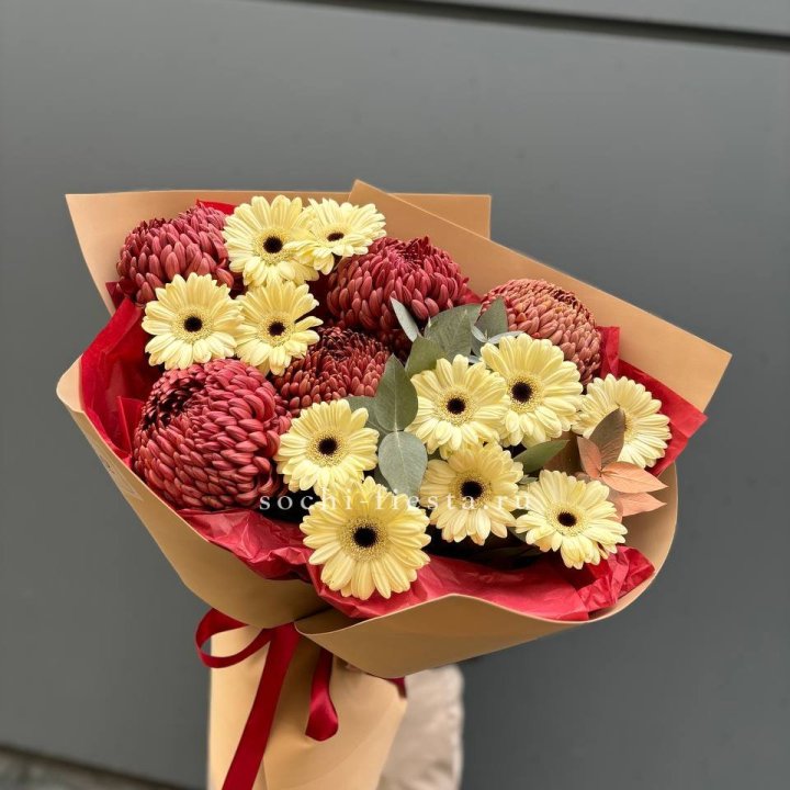 Букет гербер и хризантем Бигуди в Грозные