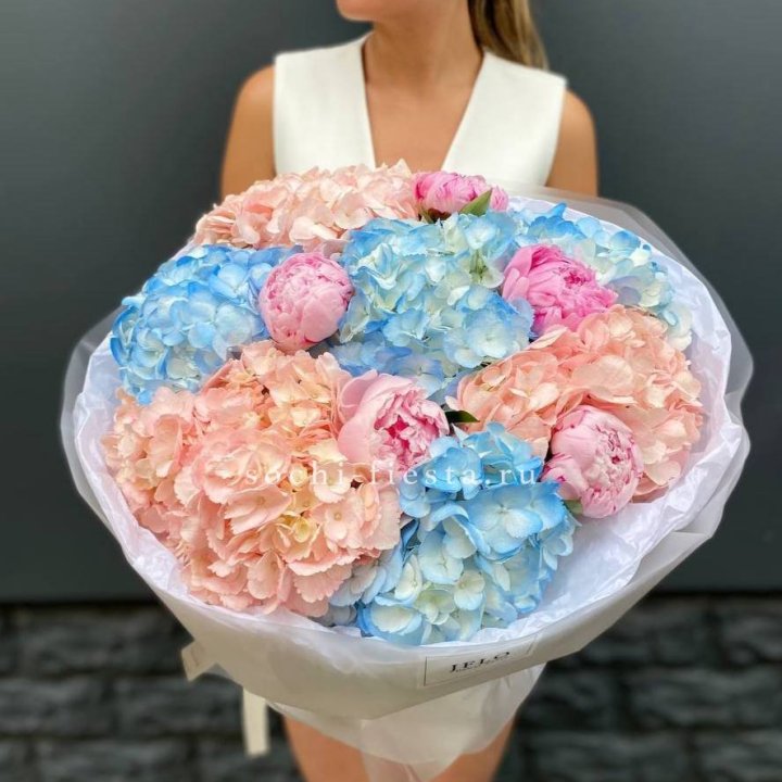 Дуобукет гортензии с пионами  в Грозные