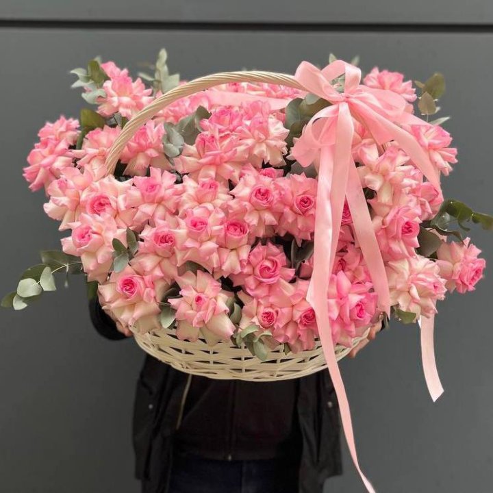 51 розовая роза в корзине в Грозные