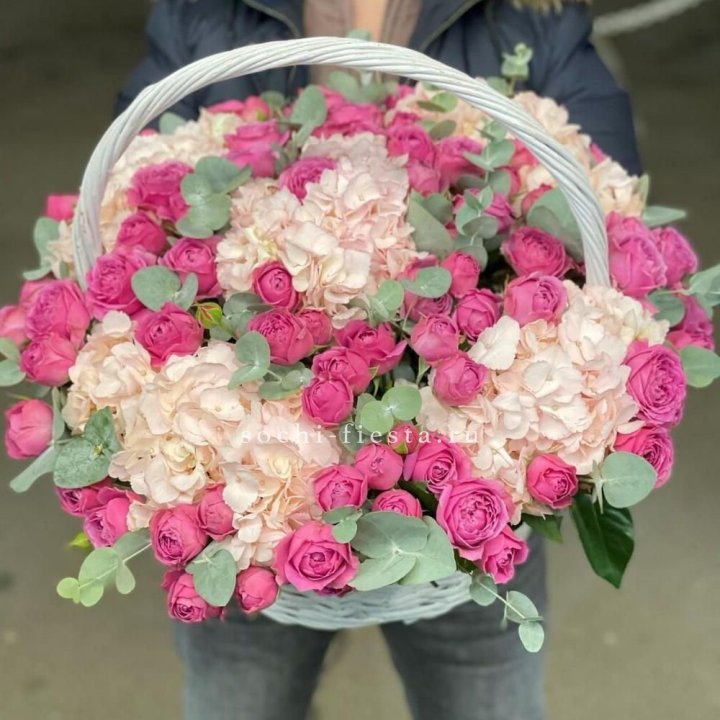 Корзина с гортензией и Мисти Баблс в Грозные