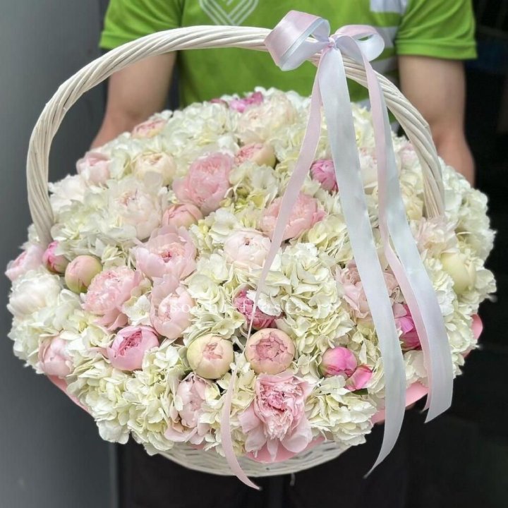 Премиум корзина гортензий и пионов в Грозные