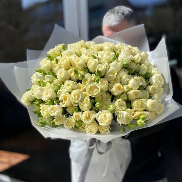 Белые кустовые розы 31 шт в Грозные