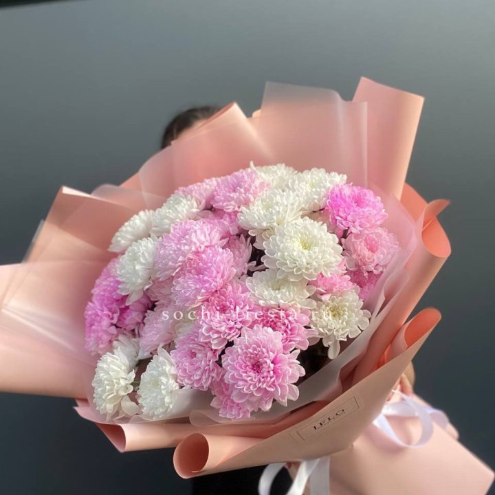  Букет бело-розовых хризантем  в Грозные