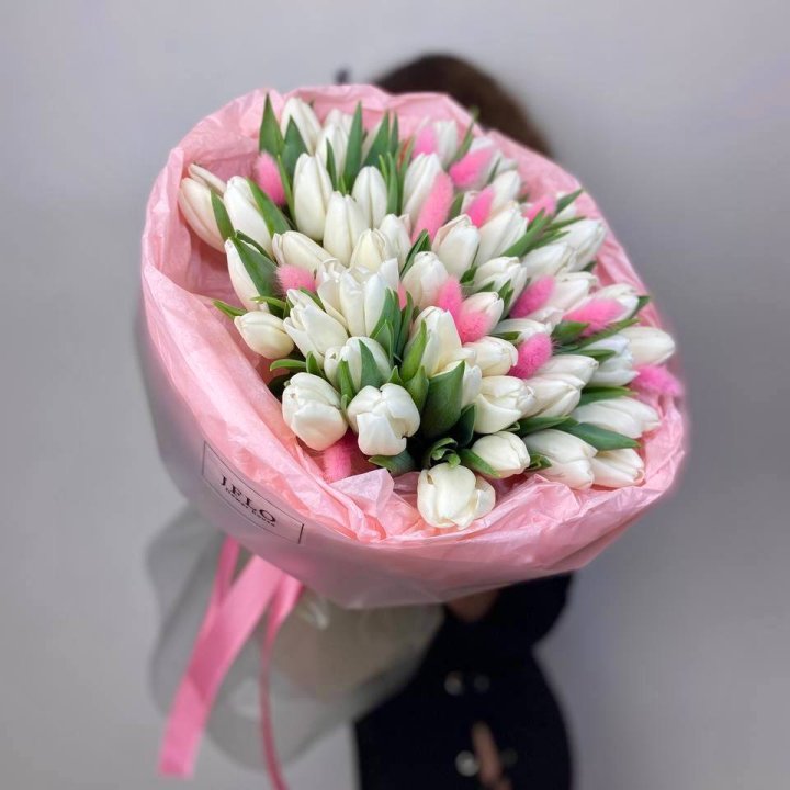 51 белый тюльпан "Рози" в Грозные