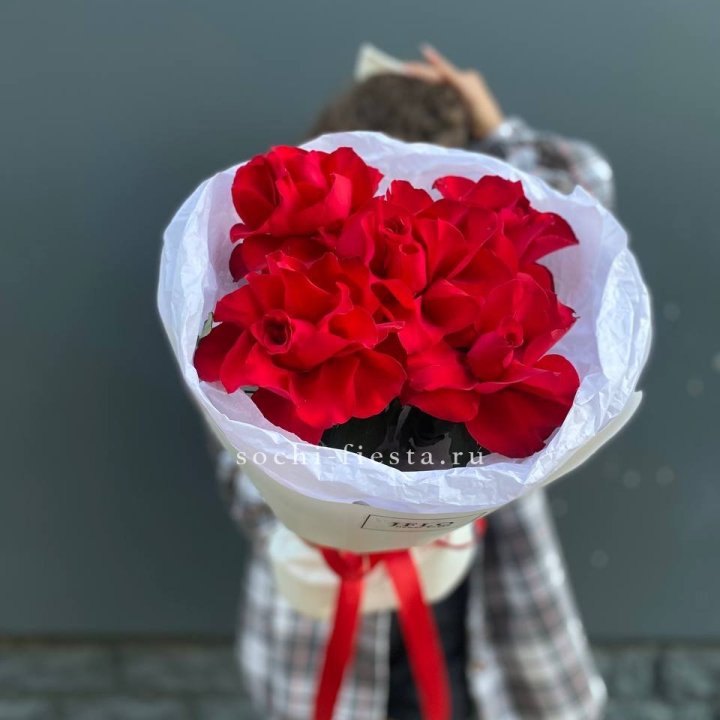 5 французских красных роз в Грозные