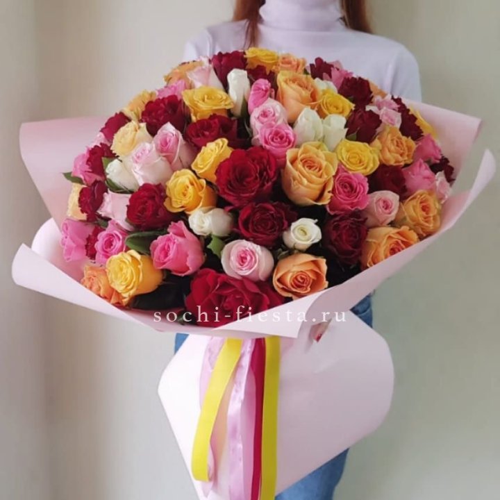 101 роза Кенийский микс "Нежность" в Грозные